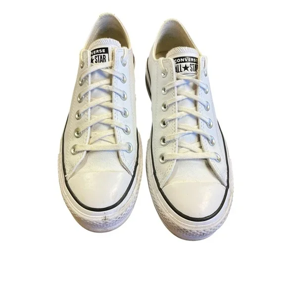 CONVERSE Chuck Taylor All Star Lift Platform White Leather Low Sneakers 7.5 - Picture 4 of 10